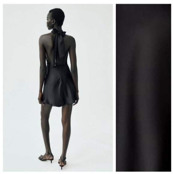 NWT. Zara Black Satin Effect Short Dress. Size S - Picture 4 of 13